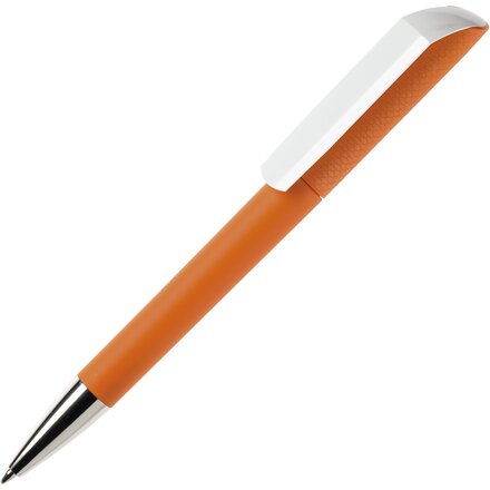 Ручка шариковая автоматическая "Flow T-GOM CB CR" софт-тач, оранжевый/белый/серебристый