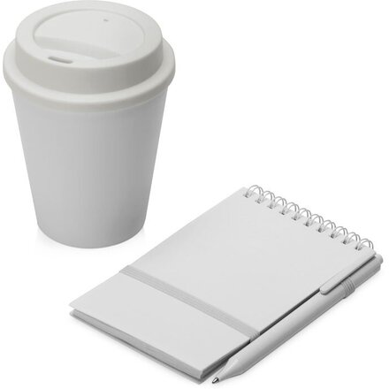 Набор "Safe work" белый: блокнот A6, ручка шариковая автоматическая и стакан с крышкой