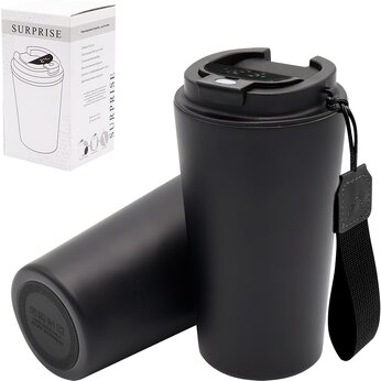 Кружка термическая "Surprise To Go" с индикатором и ремешком, черный