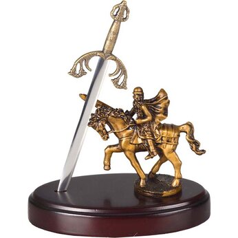 Нож на подставке «Сэр Ланселот», серебристый/золотистый/красное дерево