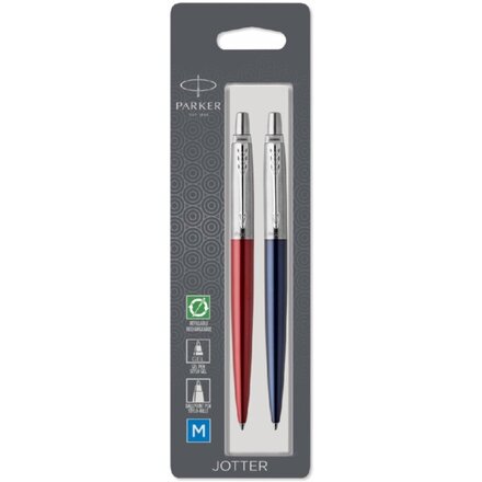 Набор из 2х ручек : Parker "Jotter London" Parker Jotter Essential, Kensington Red CT и Jotter Essential, Royal Blue CT, стержень: M