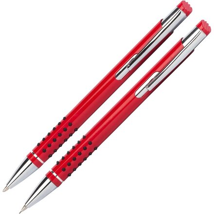 Набор "Онтарио" красный/серебристый: ручка шариковая автоматическая и карандаш автоматический