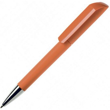 Ручка шариковая автоматическая "Flow T-GOM C CR" софт-тач, оранжевый/серебристый