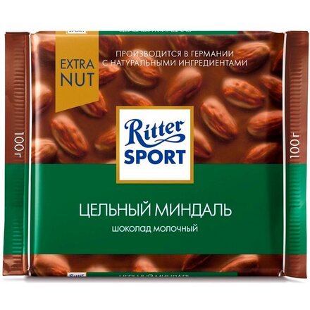 Шоколад молочный "Ritter Sport" 100 г, с цельным миндалем