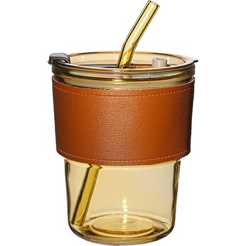 Стакан "Karamel" с крышкой и трубочкой, золотистый