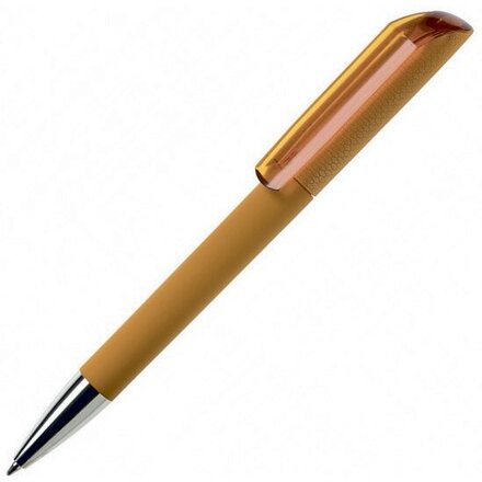 Ручка шариковая автоматическая "Flow T-GOM 30 CR" софт-тач, янтарный/серебристый
