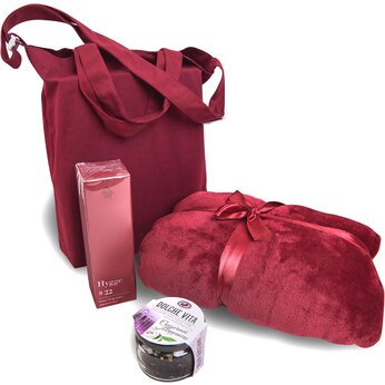 Набор подарочный: сумка для покупок "Helfer", аромадиффузор "Hygge", чай черный "Dolche vita", плед "Fancy" 