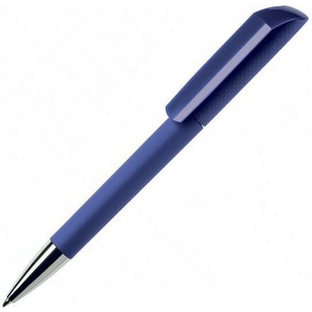 Ручка шариковая автоматическая "Flow T-GOM C CR" софт-тач, синий/серебристый
