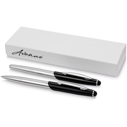 Набор "Geneva" серебристый/черный: ручка шариковая автоматическая и роллер