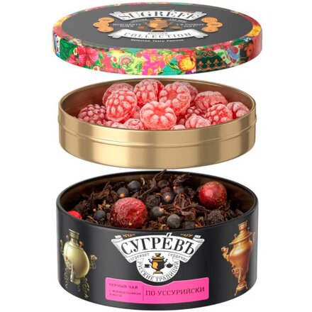 Чай черный "Сугревъ по-уссурийски" с мятой и ягодами можжевельника и карамель леденцовая со вкусом малины