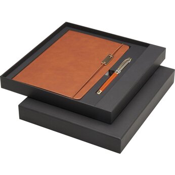 Legato блокнот формата А5 с набором из шариковой ручки и ручки-роллера - Коричневый