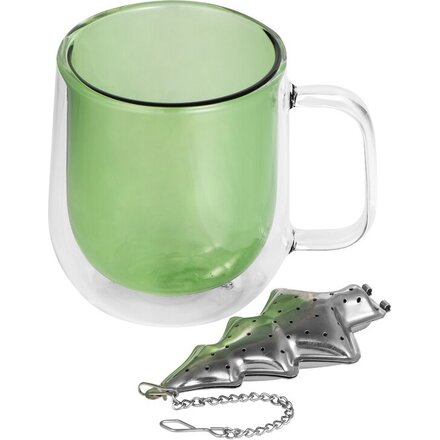 Набор "Bergamot" прозрачный зеленый/серебристый: кружка и ситечко для чая