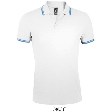 Рубашка-поло мужская "Pasadena Men" 200, 3XL, белый/ярко-голубой