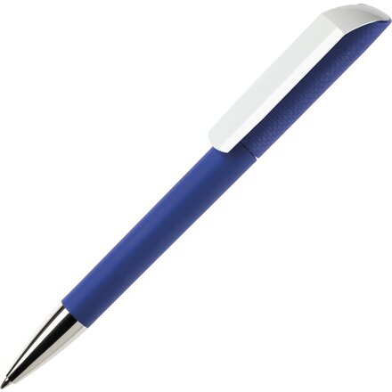 Ручка шариковая автоматическая "Flow T-GOM CB CR" софт-тач, синий/белый/серебристый