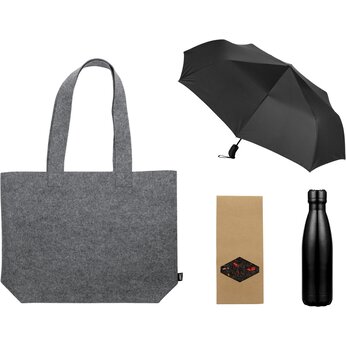 Подарочный набор с зонтом и термобутылкой в шопере, черный