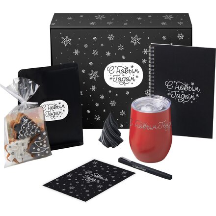 Подарочный набор c термокружкой, блокнотом, ручкой и свечкой, красный