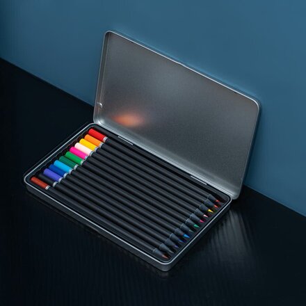 Цветные карандаши 12 штук "PROFESSIONAL",  черный/серебристый