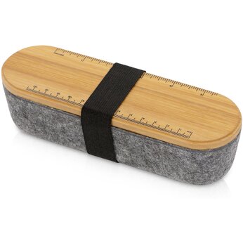 Пенал с линейкой и подставкой для телефона "Haruki", натуральный/серый