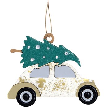 Игрушка елочная "Машинка", белый/золотистый/зеленый