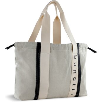 Сумка-шоппер женская BUGATTI Ambra, бежево-черный цвет, хлопок/полиэстер, 45х10х34 см