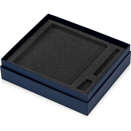 Коробка подарочная под блокнот, ручку и флешку "Smooth L" синий