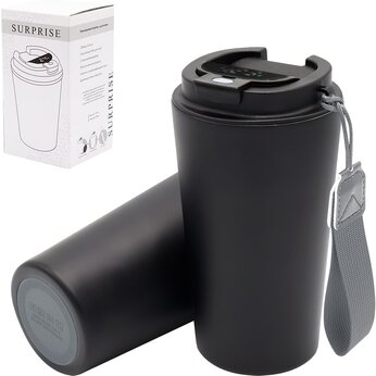 Кружка термическая "Surprise To Go" с индикатором и ремешком, черный/серый