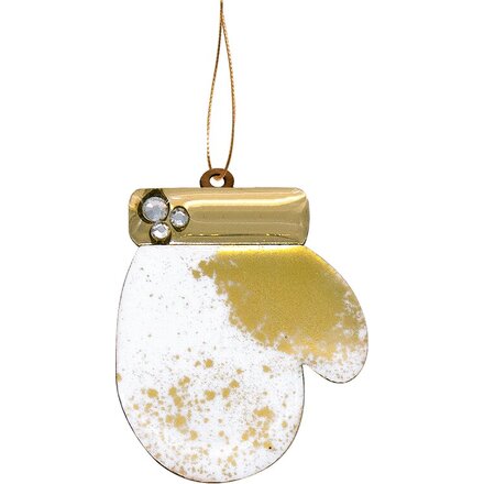 Игрушка елочная "Варежка", белый/золотистый