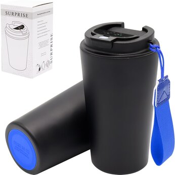 Кружка термическая "Surprise To Go" с индикатором и ремешком, черный/синий