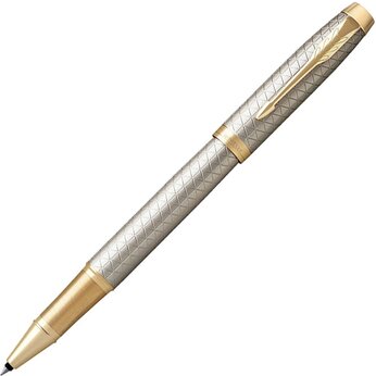 Ручка роллер Parker IM Premium Warm Silver (grey)  GT, стержень: F, цвет чернил: black, в подарочной упаковке.