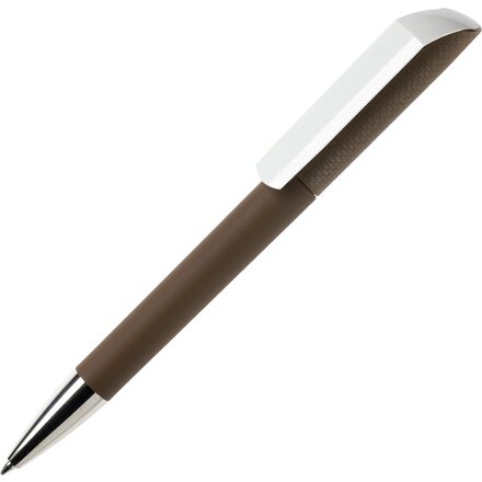 Ручка шариковая автоматическая "Flow T-GOM CB CR" софт-тач, коричневый/белый/серебристый