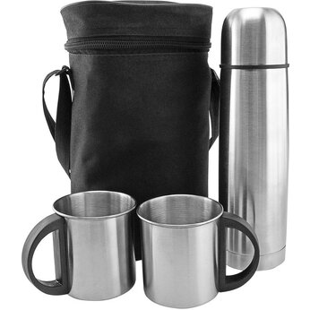 Набор посуды: термос, 2 кружки "3507", серебристый/черный