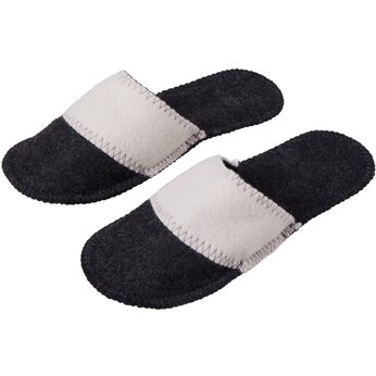 Тапочки белые/серые с отворотом без вышивки