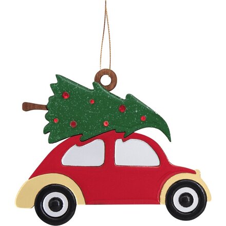 Игрушка елочная "Машинка", красный/золотистый/зеленый