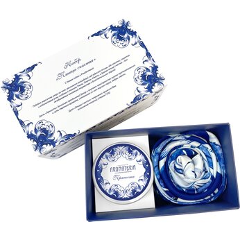 Набор: платок «Гжель» и свеча «Птица счастья»