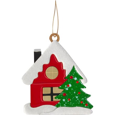Игрушка елочная "Домик", красный/золотистый/зеленый