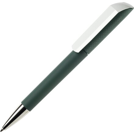 Ручка шариковая автоматическая "Flow T-GOM CB CR" софт-тач, темно-зеленый/белый/серебристый