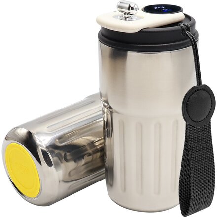 Кружка термическая "Ashly To Go" с дисплеем, серебристый/чёрный/жёлтый