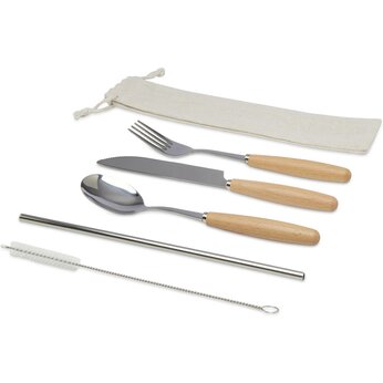Набор столовых приборов из нержавеющей стали и бука Root из 5 предметов - Натуральный