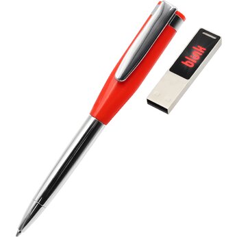 Ручка шариковая автоматическая "Memphys"с картой памяти, красный/серебристый