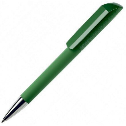 Ручка шариковая автоматическая "Flow T-GOM C CR" софт-тач, зеленый/серебристый
