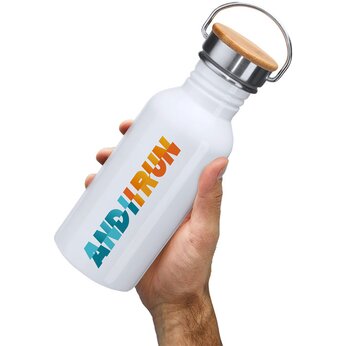 Бутылка BOINA из нержавеющей стали 304 и бамбука, белый