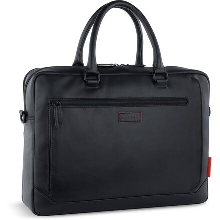 Портфель мужской BUGATTI Clark, чёрный, воловья кожа/полиэстер, 40х9,5х29 см, 10 л