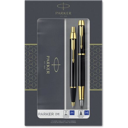 Набор "Parker IM Black GT" черный/золотистый: ручка шариковая автоматическая и перьевая