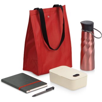 Подарочный набор с блокнотом, ручкой, ланчбоксом и бутылкой для воды "Breaktime",красный