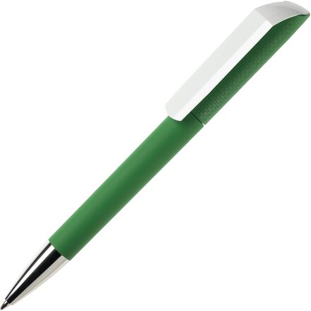 Ручка шариковая автоматическая "Flow T-GOM CB CR" софт-тач, зеленый/белый/серебристый