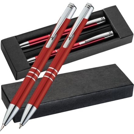 Набор "Claremont" красный/серебристый: ручка шариковая автоматическая и карандаш автоматический