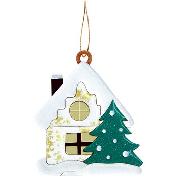 Игрушка елочная "Домик", белый/золотистый/зеленый