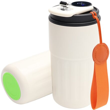 Кружка термическая "Ashly To Go" с дисплеем, белый/оранжевый/светло-зелёный