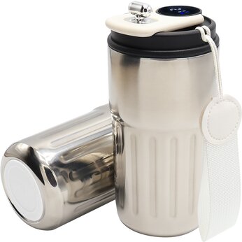 Кружка термическая "Ashly To Go" с дисплеем, серебристый/белый