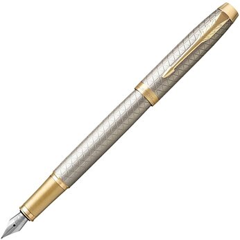 Перьевая ручка Parker IM Premium Warm Silver (grey)  GT, перо: F, цвет чернил: blue, в подарочной упаковке.